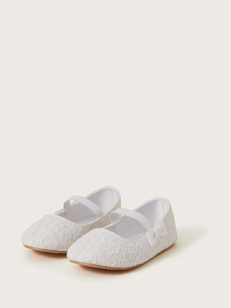 Monsoon White Baby Lace Bow Walker Shoes - Image 1 of 3
