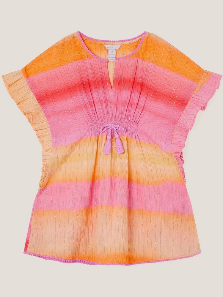 Monsoon Orange Glitter Ombré 100% Cotton Kaftan - Image 1 of 3
