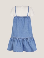 Monsoon Blue Floral Denim 100% Cotton Dress and T-Shirt Set - Image 2 of 3