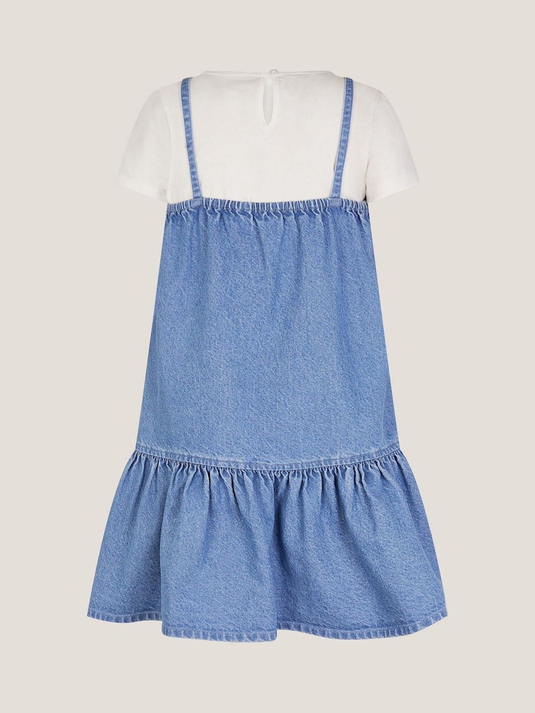 Monsoon Blue Floral Denim 100% Cotton Dress and T-Shirt Set - Image 2 of 3