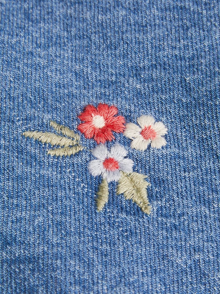 Monsoon Blue Floral Denim 100% Cotton Dress and T-Shirt Set - Image 3 of 3