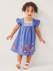 Monsoon Blue Baby Fairy Embroidered Frill-Sleeve 100% Cotton Dress - Image 1 of 4