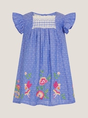 Monsoon Blue Baby Fairy Embroidered Frill-Sleeve 100% Cotton Dress - Image 2 of 4