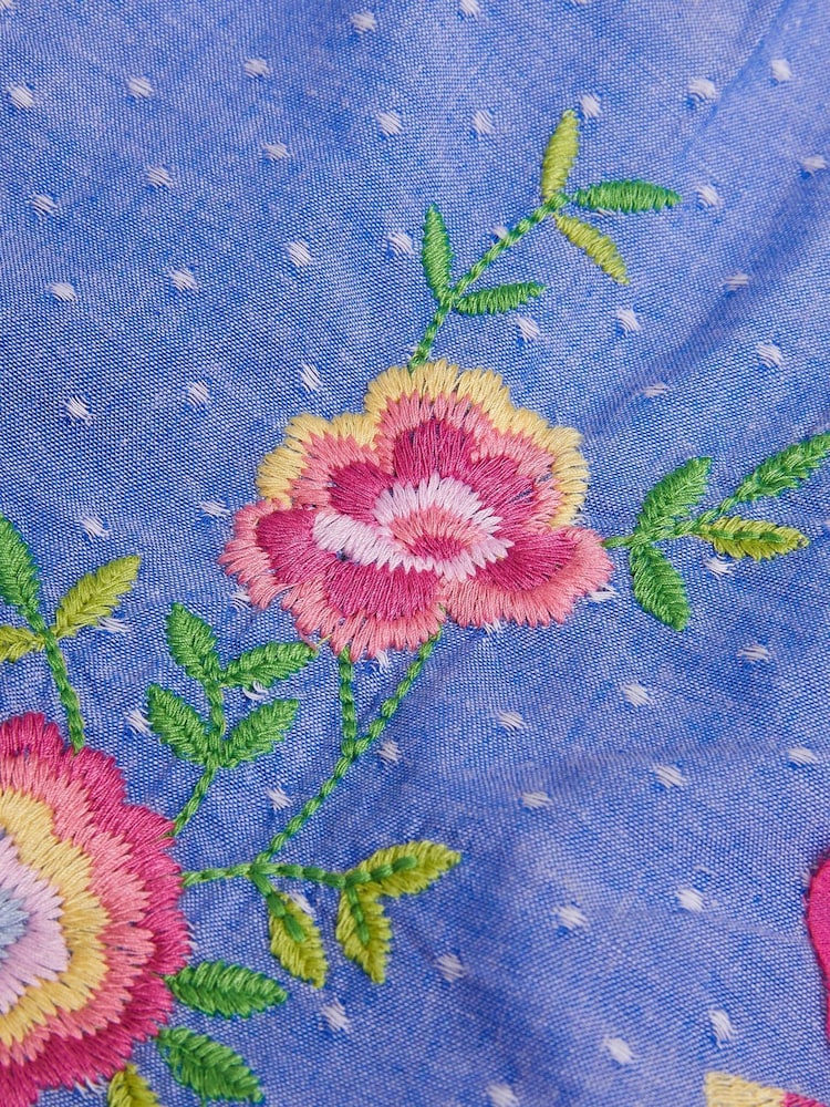 Monsoon Blue Baby Fairy Embroidered Frill-Sleeve 100% Cotton Dress - Image 4 of 4