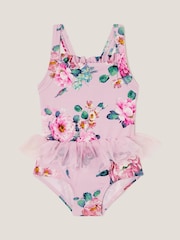 Monsoon Pink Baby Peony Print Tutu Swimsuit - Image 1 of 3