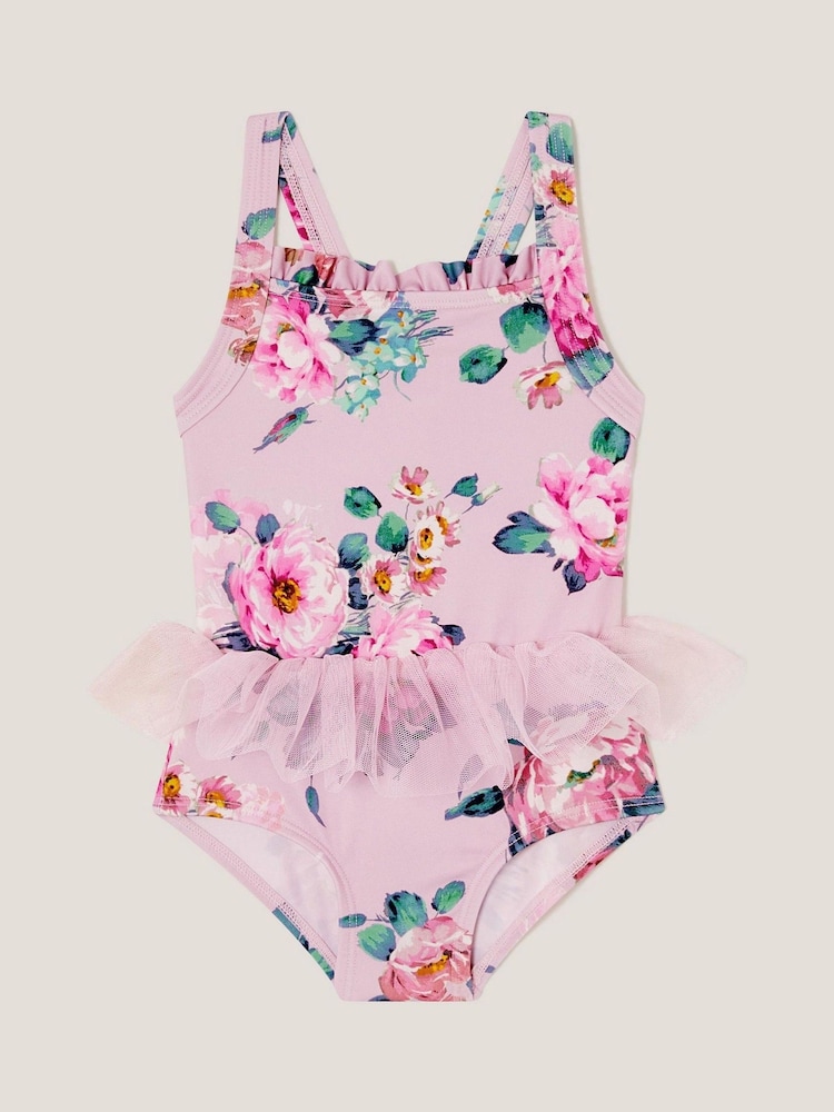 Monsoon Pink Baby Peony Print Tutu Swimsuit - Image 1 of 3