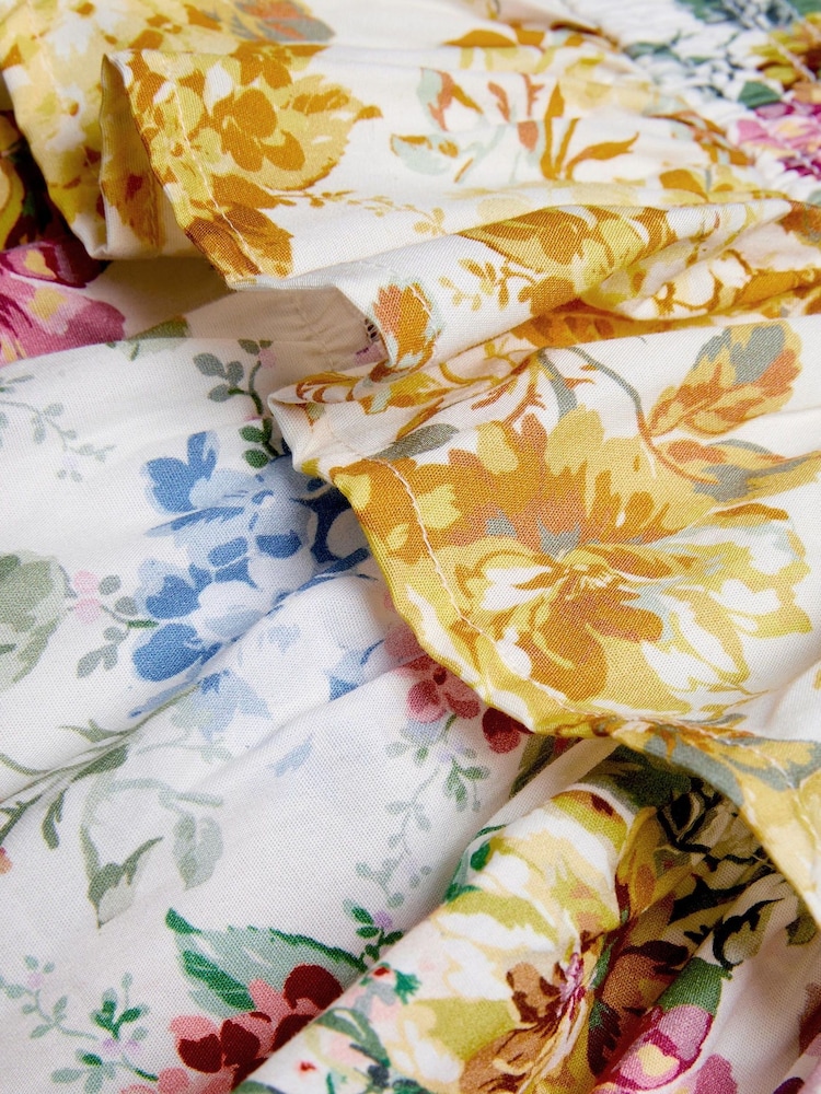 Monsoon Yellow Baby Floral Print Puff Sleeve Tiered 100% Cotton Dress - Image 4 of 4