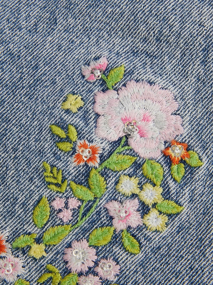 Monsoon Blue Sequin Floral Print Embroidered 100% Cotton Denim Shorts - Image 3 of 3
