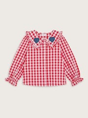 Monsoon Red Heart Collar Gingham 100% Cotton Blouse - Image 1 of 3