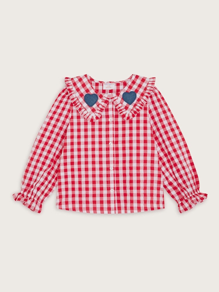 Monsoon Red Heart Collar Gingham 100% Cotton Blouse - Image 1 of 3