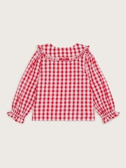 Monsoon Red Heart Collar Gingham 100% Cotton Blouse - Image 2 of 3