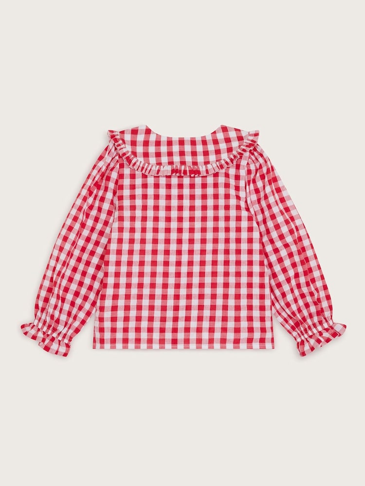 Monsoon Red Heart Collar Gingham 100% Cotton Blouse - Image 2 of 3