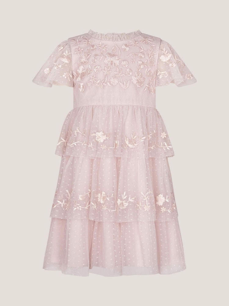 Monsoon Pink Sophie Embroidered Polka Dot Tulle Dress - Image 1 of 3