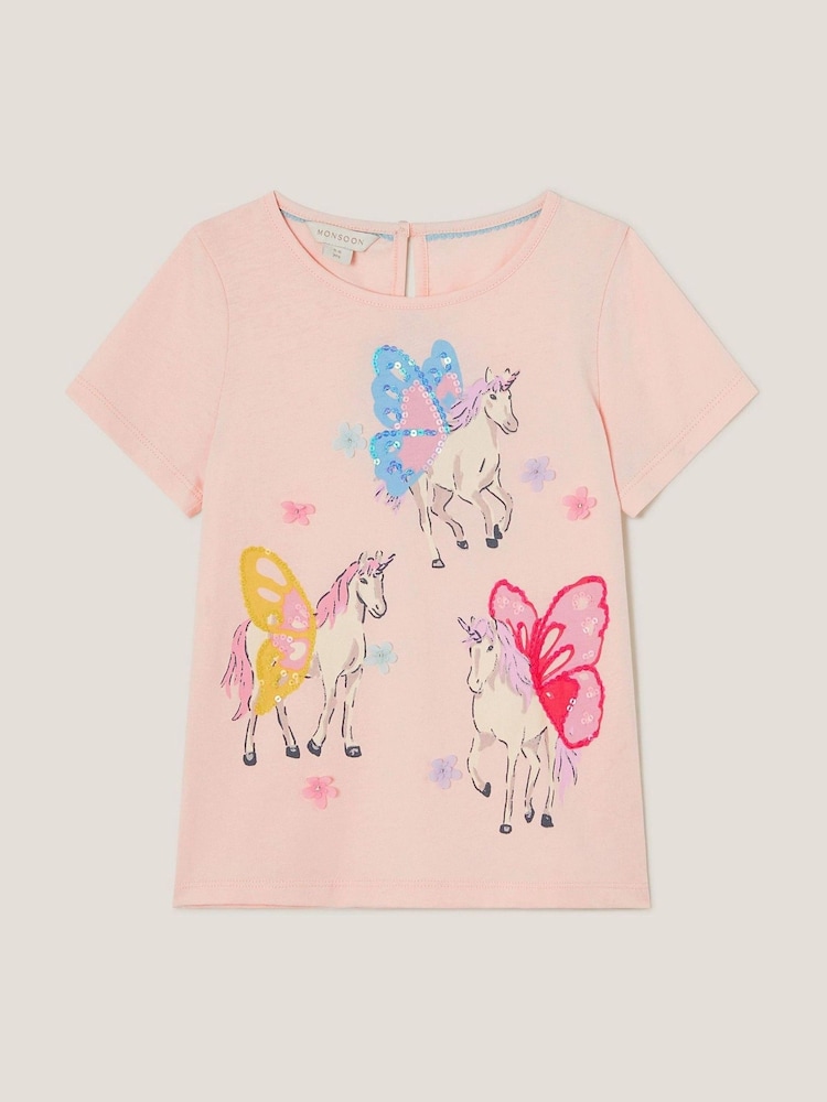 Monsoon 100% Cotton Sequin Flying Unicorn T-Shirt - صورة 2 من 4