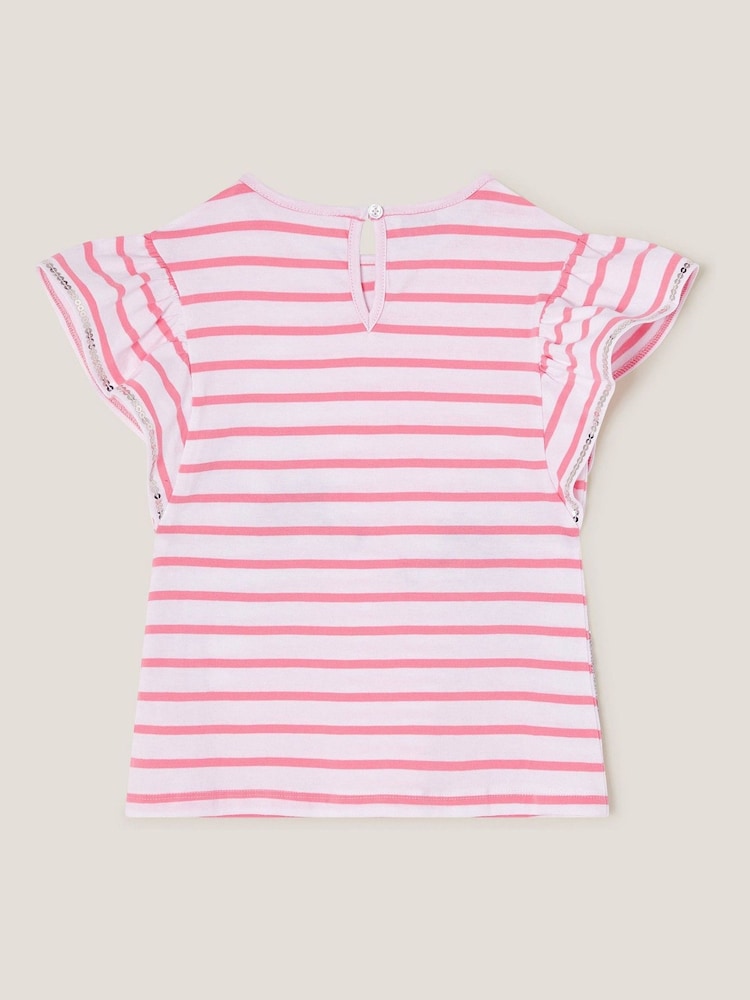 Monsoon Pink Sequin Bunny Stripe 100% Cotton T-Shirt - Image 2 of 3 Monsoon Pink Sequin Bunny Stripe 100% Cotton T-Shirt - Image 2 of 3