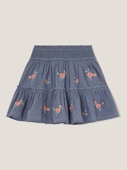 Monsoon Blue Floral Embroidered Rara 100% Cotton Skirt - Image 2 of 4