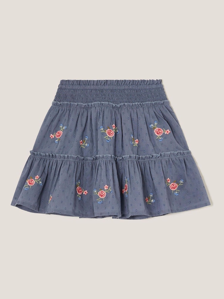 Monsoon Blue Floral Embroidered Rara 100% Cotton Skirt - Image 2 of 4