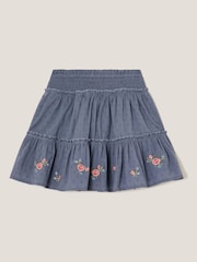 Monsoon Blue Floral Embroidered Rara 100% Cotton Skirt - Image 3 of 4
