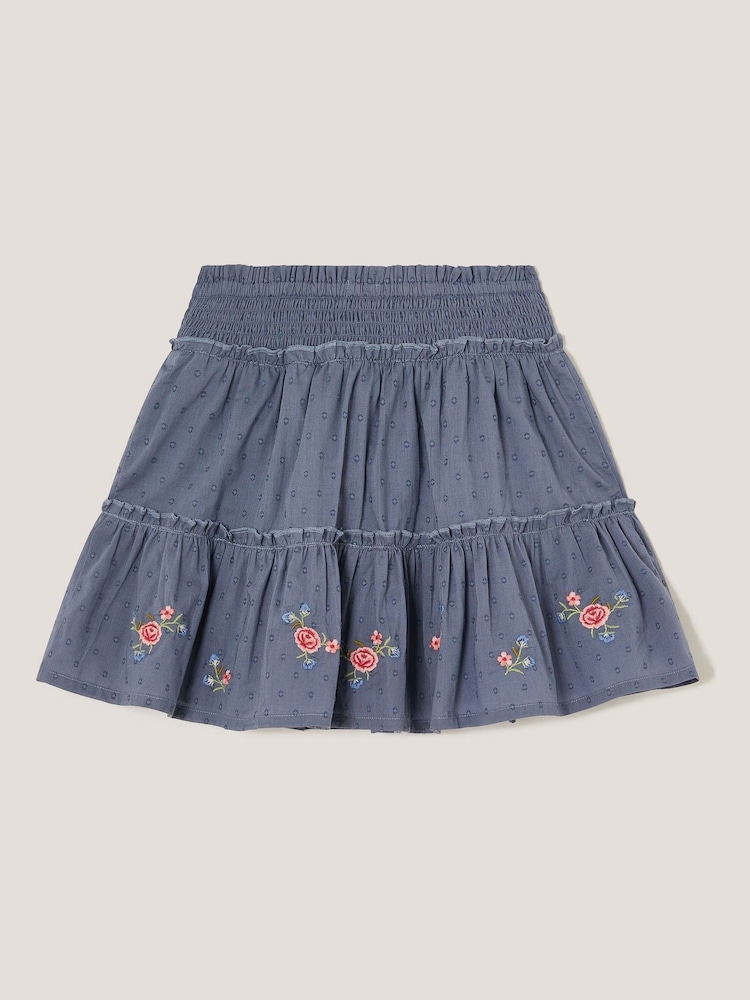 Monsoon Blue Floral Embroidered Rara 100% Cotton Skirt - Image 3 of 4