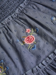 Monsoon Blue Floral Embroidered Rara 100% Cotton Skirt - Image 4 of 4