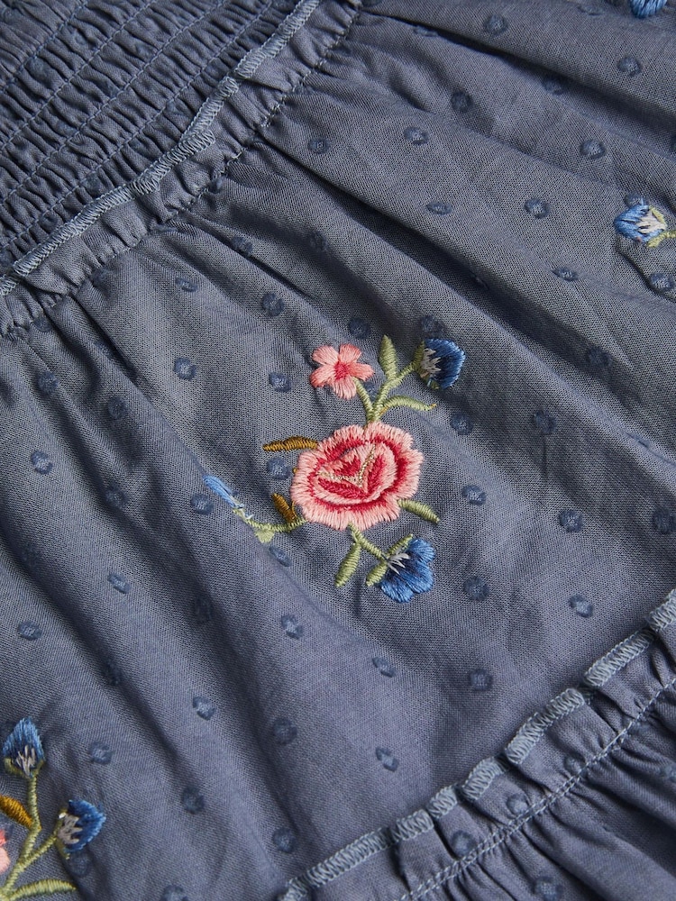 Monsoon Blue Floral Embroidered Rara 100% Cotton Skirt - Image 4 of 4