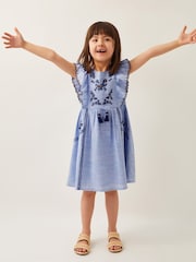 Monsoon Blue Floral Embroidered Frilly Dress - Image 1 of 4