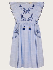 Monsoon Blue Floral Embroidered Frilly Dress - Image 2 of 4