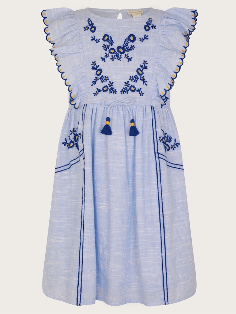 Monsoon Blue Floral Embroidered Frilly Dress - Image 2 of 4
