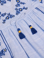 Monsoon Blue Floral Embroidered Frilly Dress - Image 4 of 4
