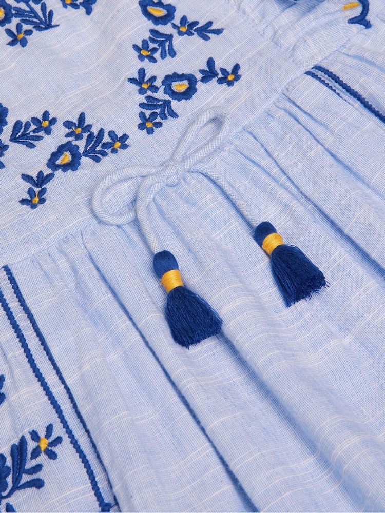 Monsoon Blue Floral Embroidered Frilly Dress - Image 4 of 4