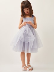 Monsoon Blue Olivia Pearl Ruched Tulle Dress - Image 1 of 4