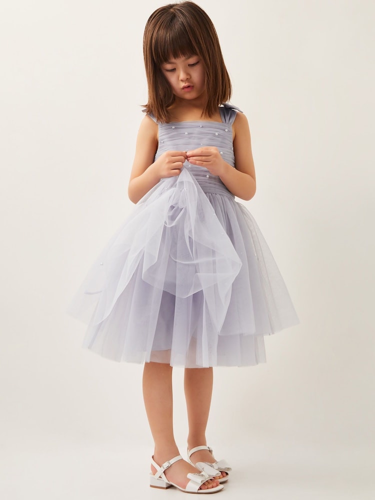 Monsoon Blue Olivia Pearl Ruched Tulle Dress - Image 1 of 4