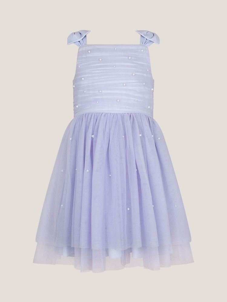 Monsoon Blue Olivia Pearl Ruched Tulle Dress - Image 2 of 4