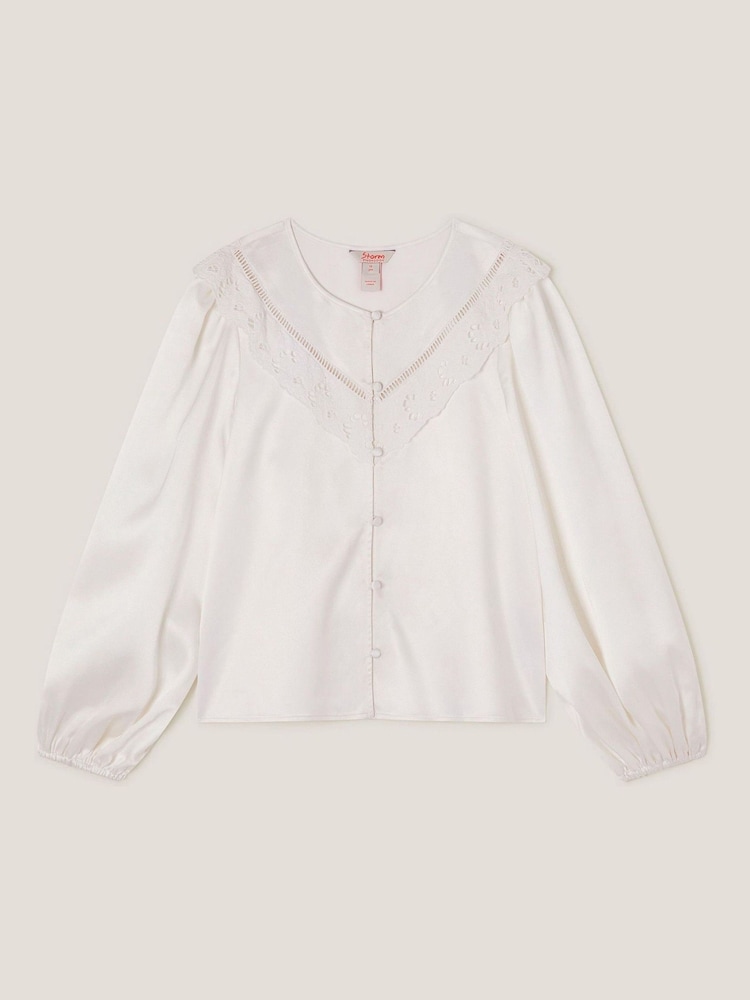 Monsoon Natural Embroidered Collar Satin Blouse - Image 1 of 3