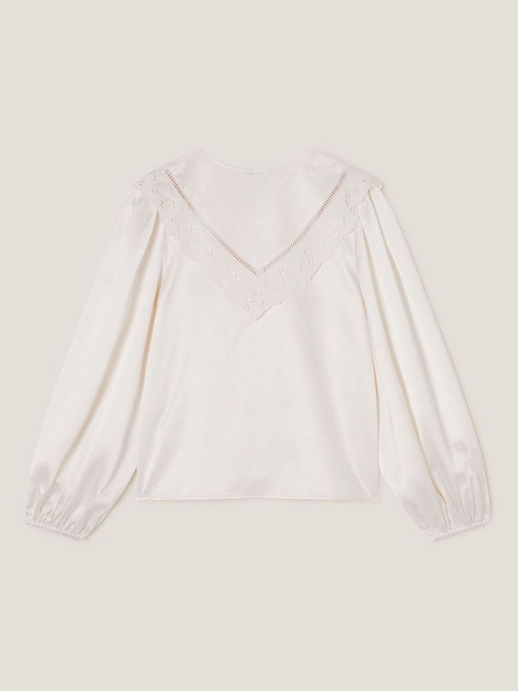 Monsoon Natural Embroidered Collar Satin Blouse - Image 2 of 3