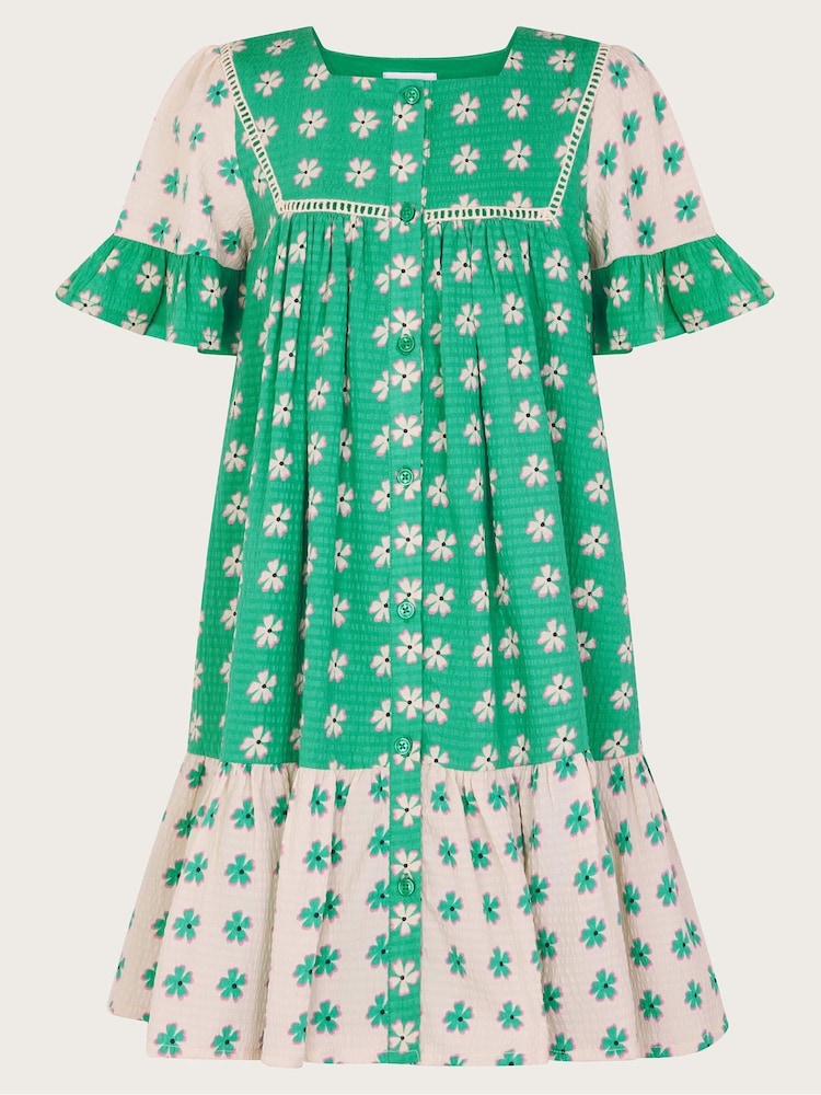 Monsoon Green Floral Colourblock Swing Dress - Image 1 of 4