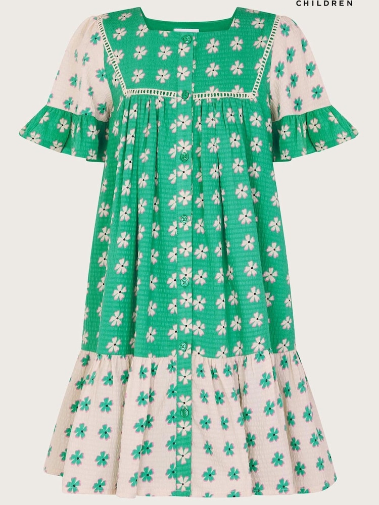 Monsoon Green Floral Colourblock Swing Dress - Image 4 of 4