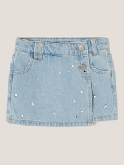 Monsoon Blue Jewel Embellished Denim 100% Cotton Skort - Image 1 of 3