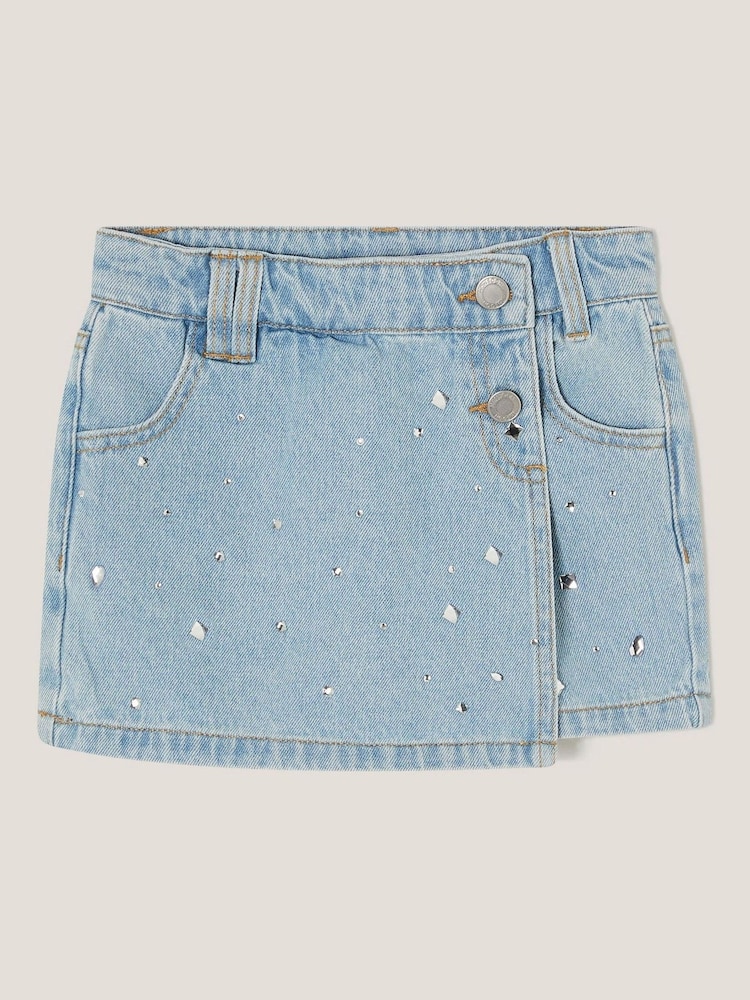 Monsoon Blue Jewel Embellished Denim 100% Cotton Skort - Image 1 of 3