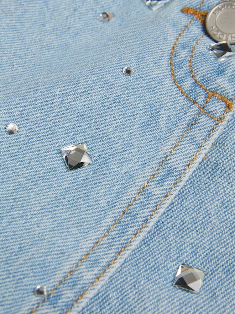 Monsoon Blue Jewel Embellished Denim 100% Cotton Skort - Image 3 of 3