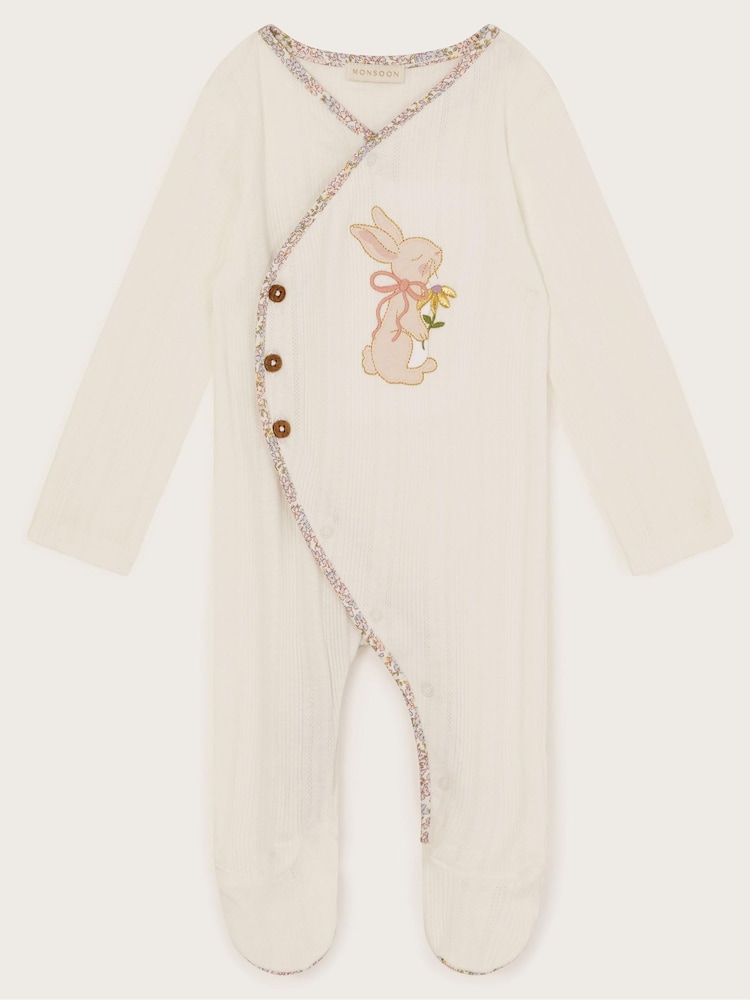 Monsoon Natural Newborn Peri Bunny Embroidered 100% Cotton Sleepsuit - Image 2 of 4