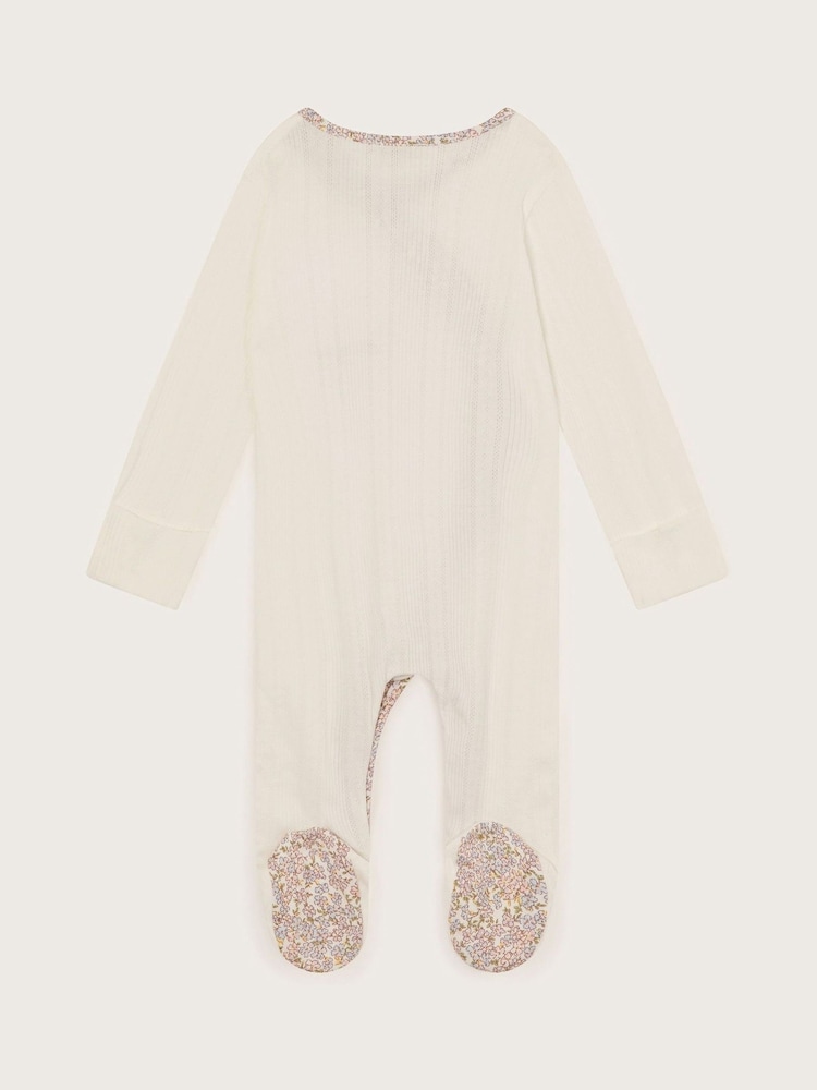 Monsoon Natural Newborn Peri Bunny Embroidered 100% Cotton Sleepsuit - Image 3 of 4