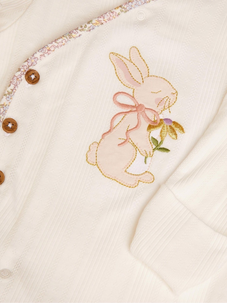 Monsoon Natural Newborn Peri Bunny Embroidered 100% Cotton Sleepsuit - Image 4 of 4