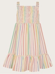 Monsoon Cream Strappy Stripe Smocked Dress - Image 2 of 4