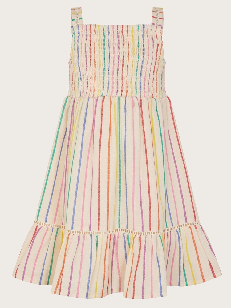 Monsoon Cream Strappy Stripe Smocked Dress - Image 2 of 4