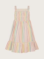 Monsoon Cream Strappy Stripe Smocked Dress - Image 3 of 4