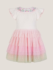 Monsoon Pink Floral Embroidered Tiered Disco Dress - Image 2 of 4