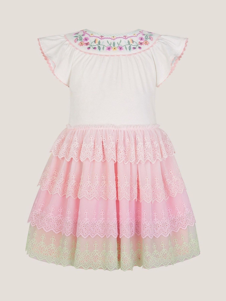 Monsoon Pink Floral Embroidered Tiered Disco Dress - Image 2 of 4