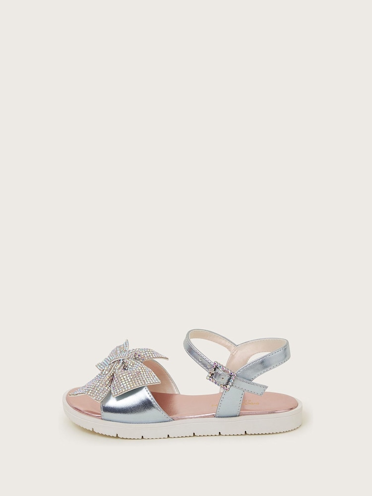 Monsoon Silver Rhinestone Bow Metallic Sandals - Image 2 of 3 Monsoon Silver Rhinestone Bow Metallic Sandals - Image 2 of 3