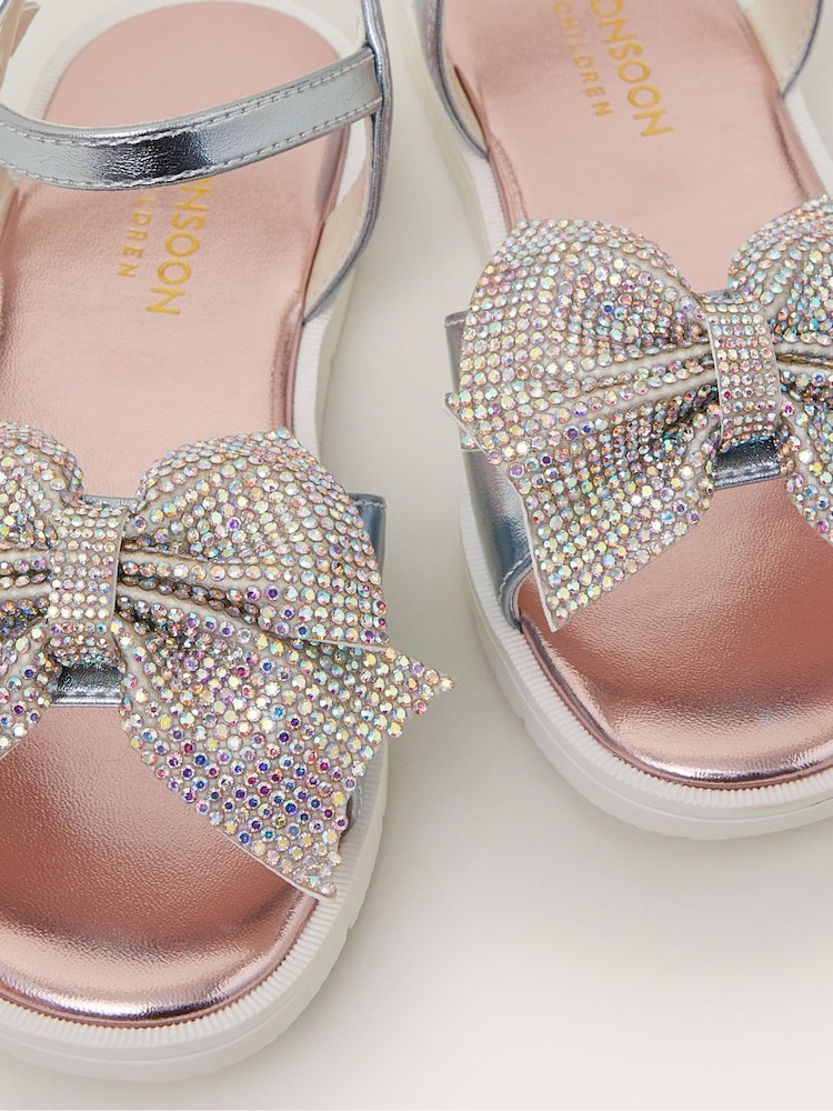 Monsoon Silver Rhinestone Bow Metallic Sandals - Image 3 of 3 Monsoon Silver Rhinestone Bow Metallic Sandals - Image 3 of 3
